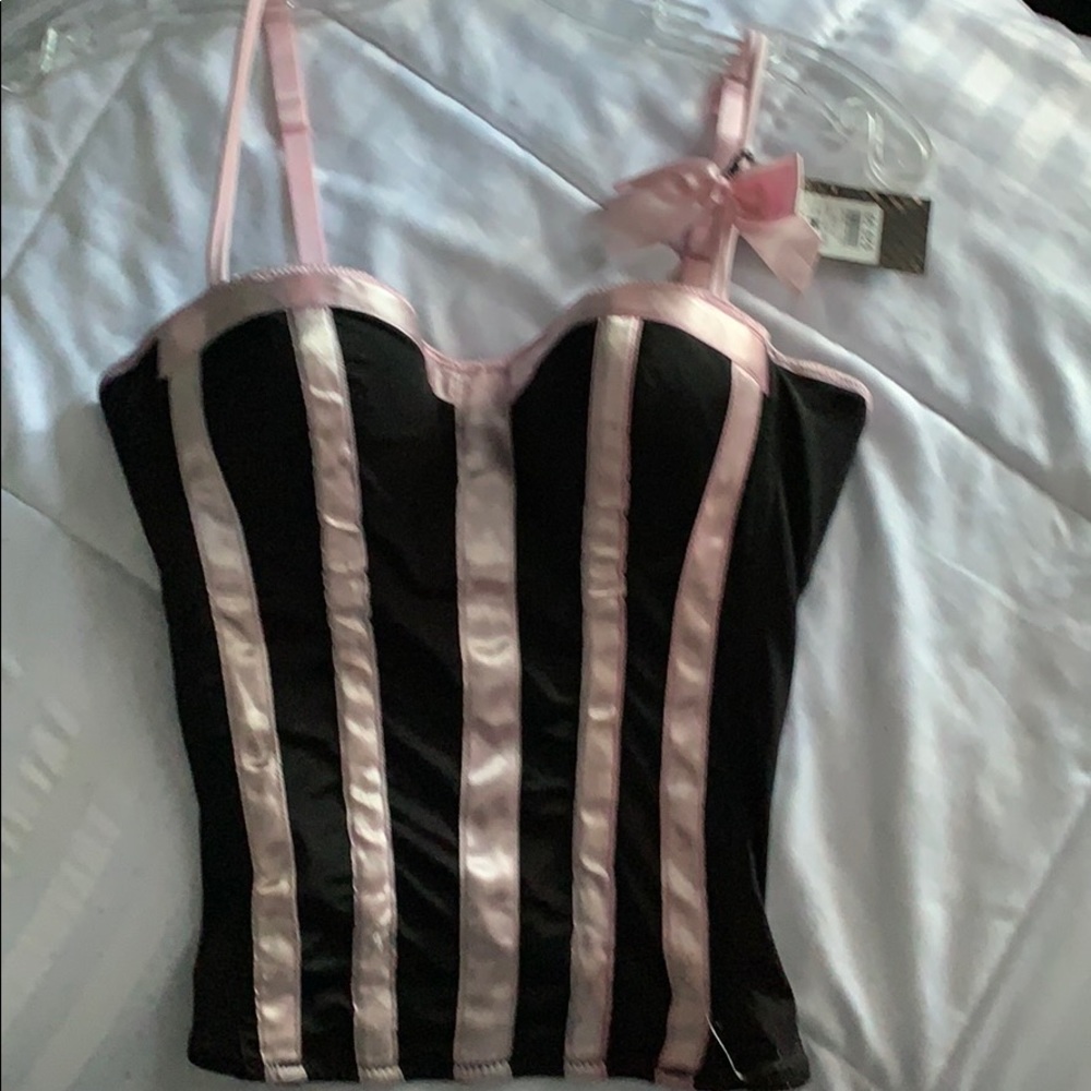 Beautiful pink and black satin corset